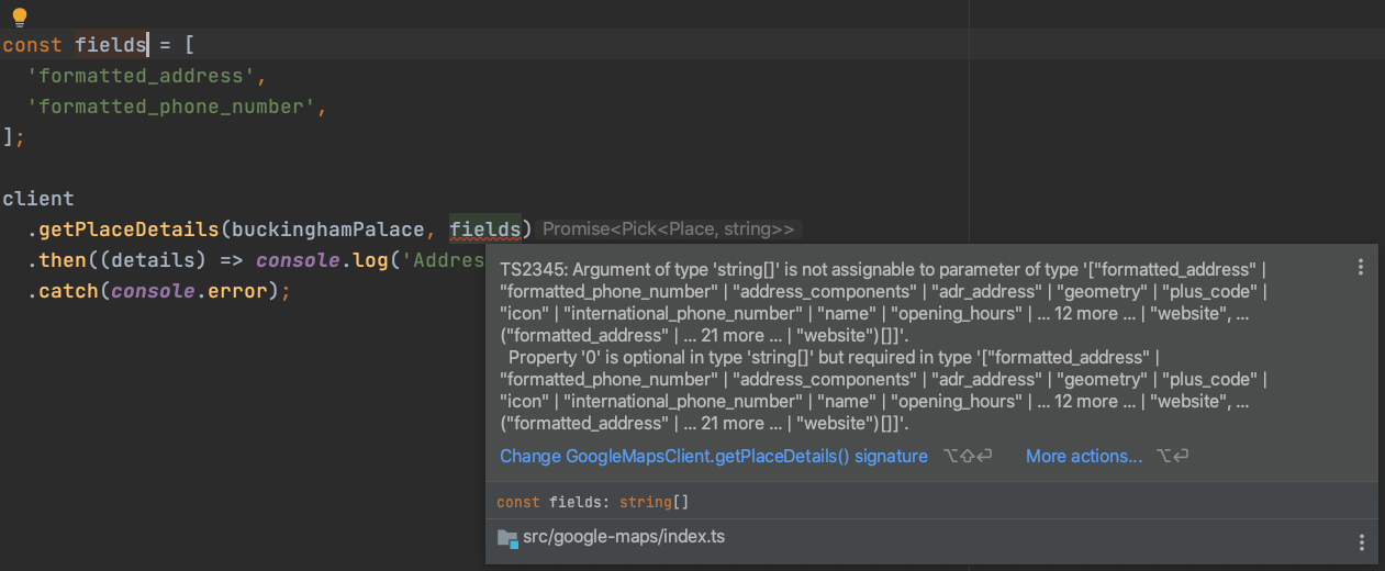 Compilation error trying to pass an extracted variable as the fields parameter